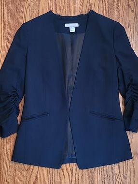 H&M Black Open-Front Blazer with Ruched Sleeves
